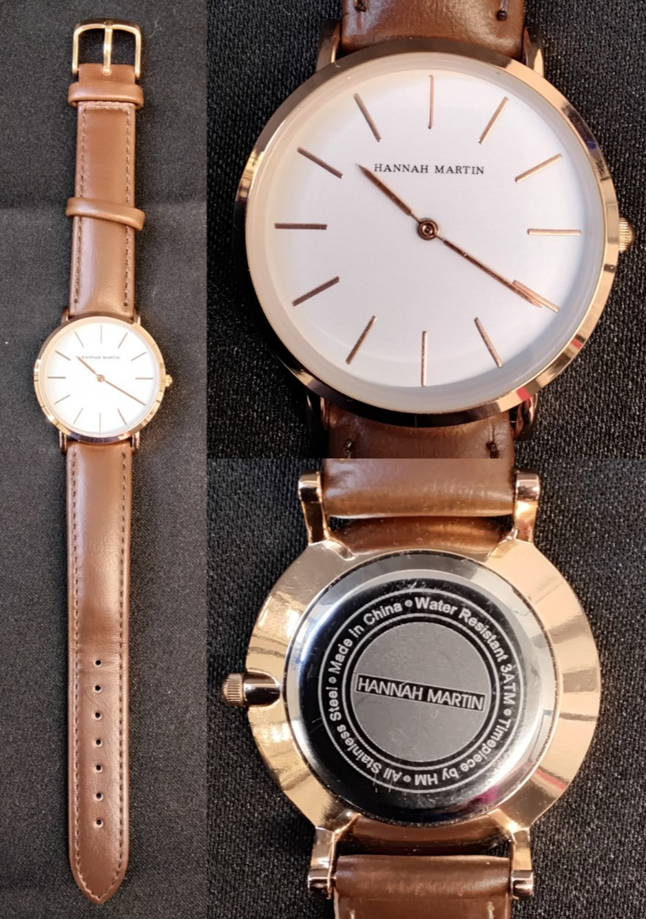 Hannah Martin Ladies Watch Rose Gold White Dial w/ Brown Leather Band #Z5862